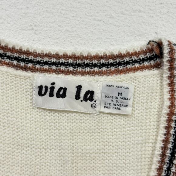 Vintage 90s Via L.A. Fair Isle Knit Sweater Vest Geometric Pattern, Size Medium - Picture 4 of 5